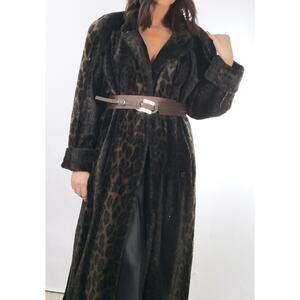 Vintage John Caruana Leopard Print Faux Fur Long Coat Plush Winter Jacket L